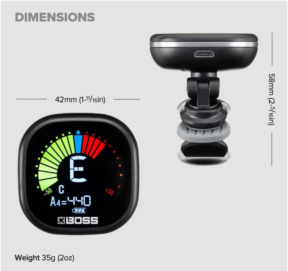 TU-05 Rechargeable Chromatic Clip-On Tuner for Guitar, Bass and Ukulele